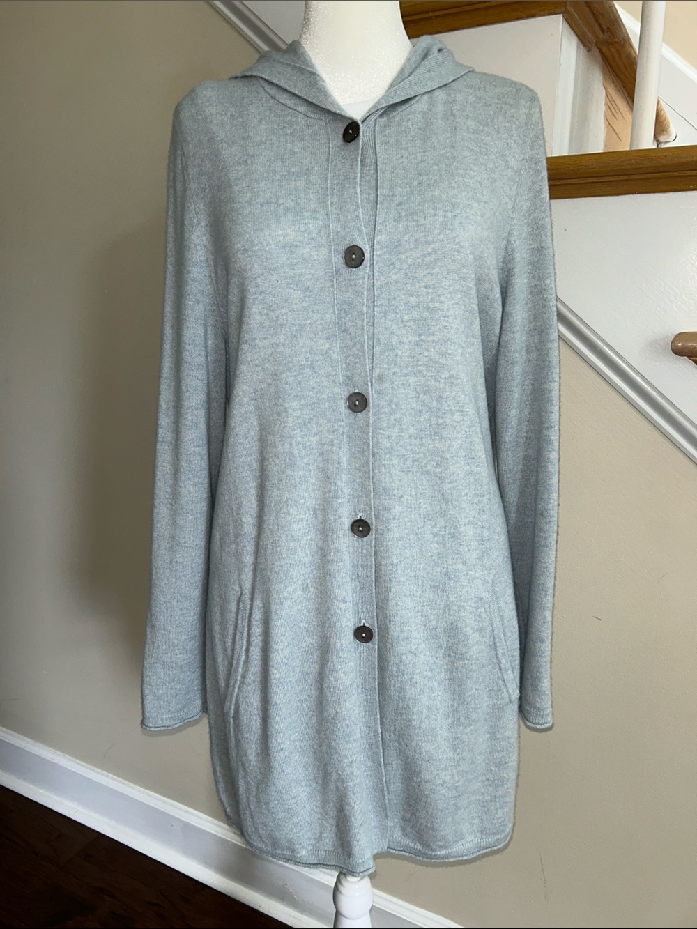 J. Jill Heather blue Cashmere Hooded Women's Cardigan. Pockets. Size M